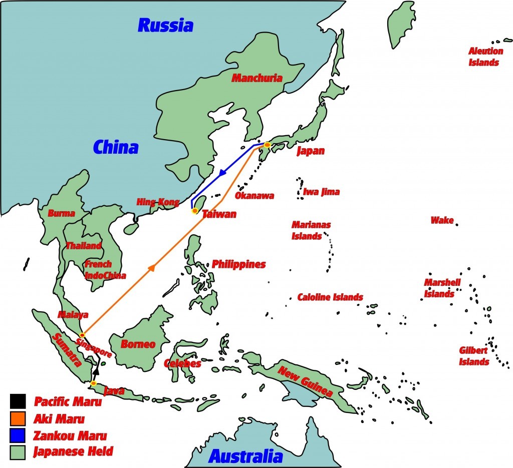 exacte route an de Aki-maru naar Japan