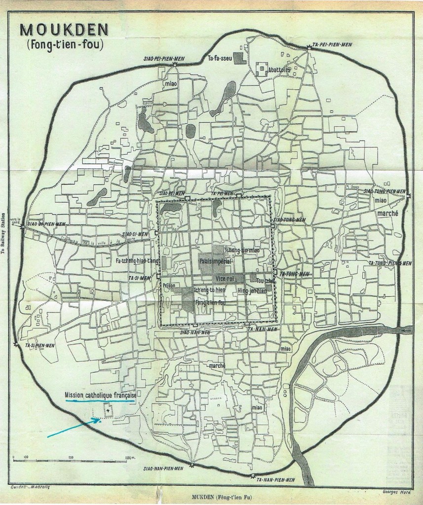 map van Mukden ( Shenyang) zie pijl